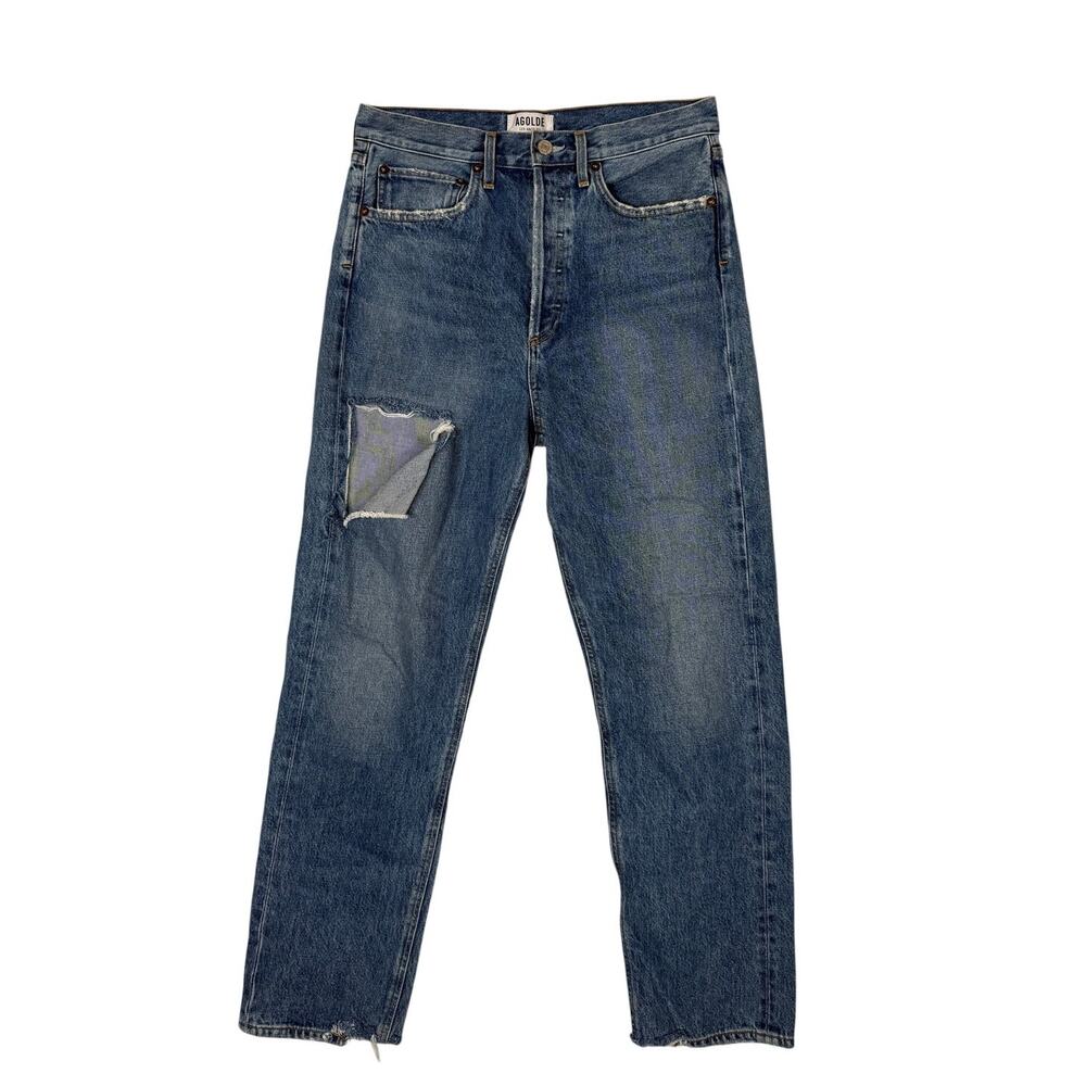 AGOLDE 90s Loose Mid Rise Ripped Casual Distressed Medium Blue Jeans 26